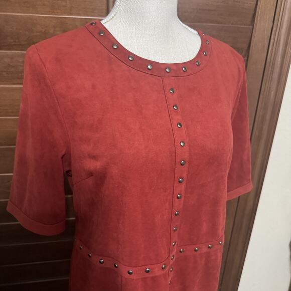 Spense Chamois Burnt Orange Dress Studded Knee Length Microsuede Sz 12 - Picture 2 of 9